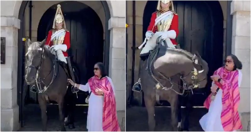 Esta não é a primeira vez que um cavalo da Guarda Real morde uma uma turista. (Foto: Reprodução / X)