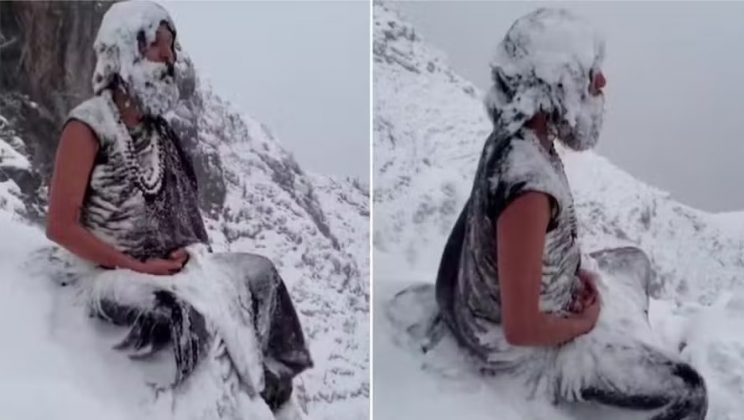 As imagens do iogue meditando na neve sob temperaturas congelantes viralizaram na web (Foto: Reprodução/Instagram)