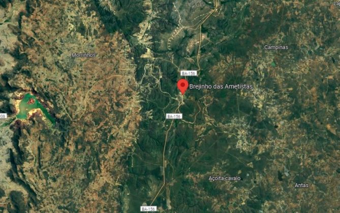 O nome Amphisbaena amethysta homenageia Brejinho das Ametistas, uma área rica em biodiversidade entre a Caatinga e o Cerrado (Foto: Reprodução/Google Maps)