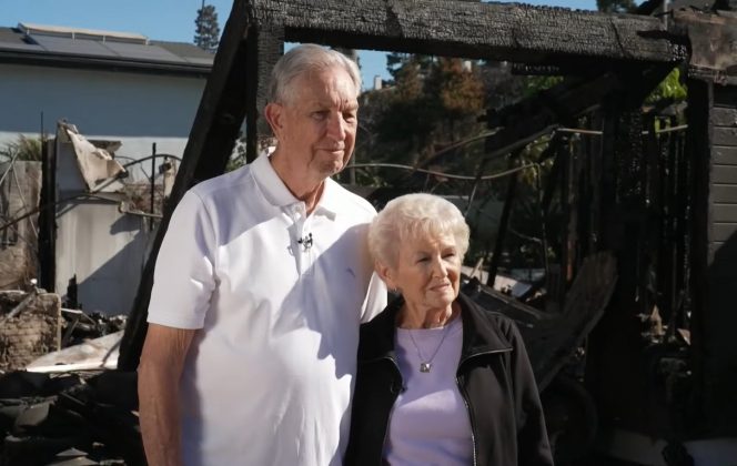 O casal Al e Phyllis Nordquist perdeu sua casa em Camarillo durante o incêndio Mountain (Foto: Reprodução/NBC News)