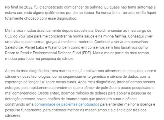 Parte 1 da mensagem de Susan Wojcicki (Foto: Reprodução/Blog/YouTube)