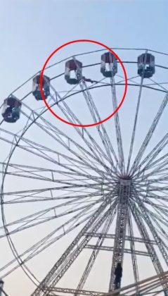 Imagens chocantes mostram menina de 13 anos pendurada em roda gigante (Foto: Reprodução/YouTube)