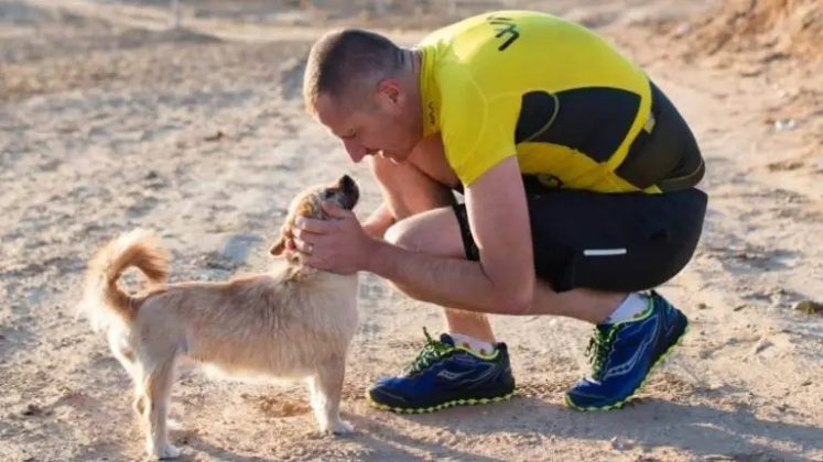 Cachorrinha segue corredor durante longa maratona no deserto, e então ele decide adotá-la (Foto: Reprodução/Instagram/@findinggobi)