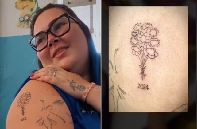 Professora transforma desenhos de seus primeiros alunos em tatuagem; gesto emocionante viraliza (Foto: Reprodução/TikTok/@keaguiarr)