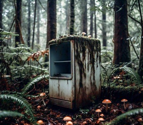 Um corpo foi descoberto em uma geladeira abandonada na Belleplain State Forest, em Nova Jersey (Foto: Meta AI Image Generation)