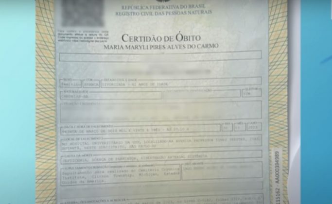 O filho de Maria Marli, Iago, de 32 anos, chegou a contratar uma dessas empresas. No entanto, a infecção generalizada que causou a morte inviabilizou a continuidade do procedimento, e o corpo foi recusado (Foto: Reprodução/Record)