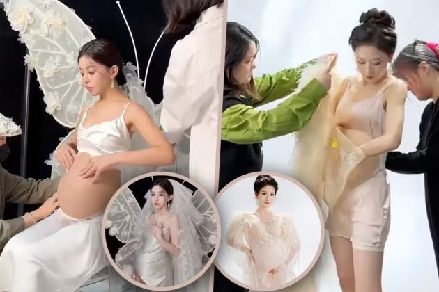 Em suas redes sociais, Meizi contou que decidiu usar a barriga falsa para registrar as imagens de "maternidade" enquanto ainda tinha o corpo de uma mulher magra (Foto: Reprodução/South China Morning Post)