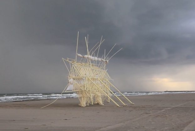 As esculturas, chamadas Strandbeests ou "Bichos da Praia", são batizadas com nomes em latim (Foto: Strandbeest Webshop/YouTube)