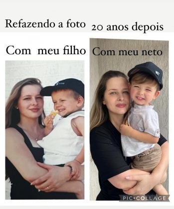 Após 24 anos, mulher recria foto com o neto no lugar do filho e impressiona por sua aparência inalterada (Foto: Reprodução/Instagram)