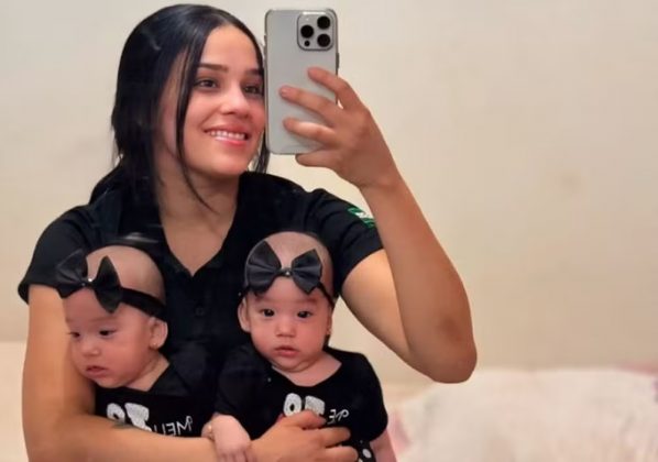 Andressa Dias da Silva, técnica de enfermagem de 23 anos, moradora de Rio Verde, Goiás, se deparou com uma situação extremamente rara: engravidou de gêmeas mesmo após o pai ter feito vasectomia e ela ter colocado o DIU (Foto: Reprodução/TikTok/@andressadiaszz)