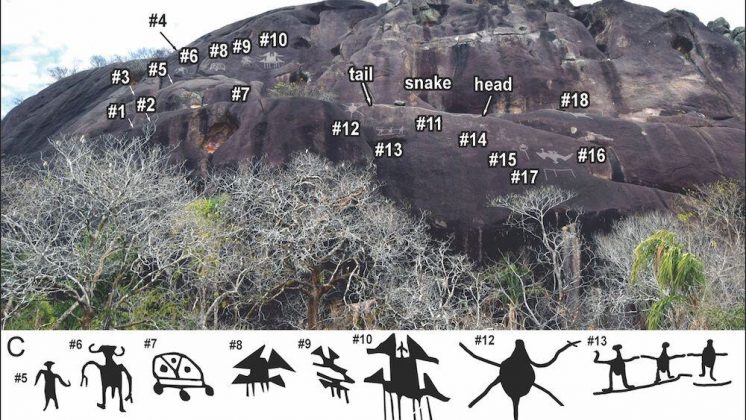 Arqueólogos localizaram artes rupestres nas regiões da Venezuela e Colômbia, e dentre as recentes descobertas, foi constatada a existêcncia da maior gravura monumental do mundo, localizadas ao longo do Alto e Médio Rio Orinoco. (Foto: Philip Riris et al.; Antiguidade Publicações Ltda.)