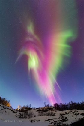 A NASA divulgou uma imagem impressionante de uma aurora boreal em forma de beija-flor. A foto foi registrada pelo astrofotógrafo francês Mickael Coulon na Noruega (Foto: Mickael Coulon)