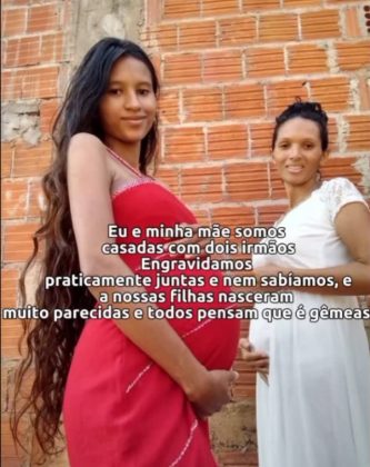 Karen e Maria, mãe e filha, vivem uma história única. Ambas se casaram com dois irmãos e, pouco tempo depois, engravidaram quase simultaneamente. A surpresa foi ainda maior quando descobriram que esperavam meninas. As duas deram à luz com apenas dois meses de diferença (Foto: Reprodução/Instagram)