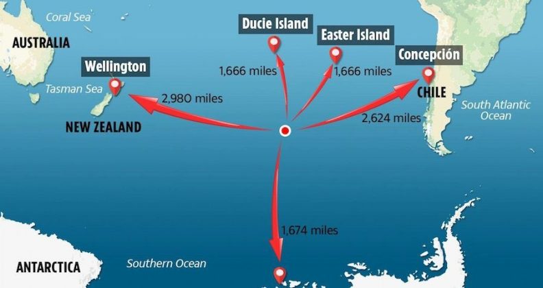 O Ponto Nemo é o lugar mais inacessível da Terra. Localizado no Oceano Pacífico, está a cerca de 2.688 quilômetros de qualquer terra firme (Foto: Reprodução/X)