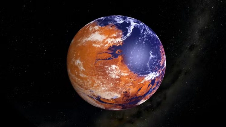 Essas descobertas sugerem a existência de um oceano, o Deuteronilus, que teria coberto as planícies do norte de Marte há 3,5 a 4 bilhões de anos (Foto: NASA/MAVEN/The Lunar and Planetary Institute)