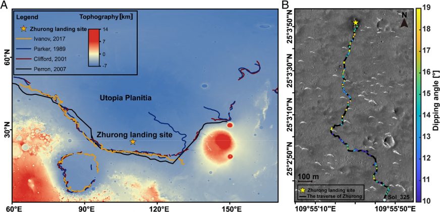 As evidências indicam que, assim como os mares primordiais da Terra, esse oceano poderia ter sido um ambiente favorável ao surgimento de vida. O rover percorreu 1,9 quilômetros em uma região que exibe características de uma antiga linha costeira (Foto: Proceedings of the National Academy of Sciences)