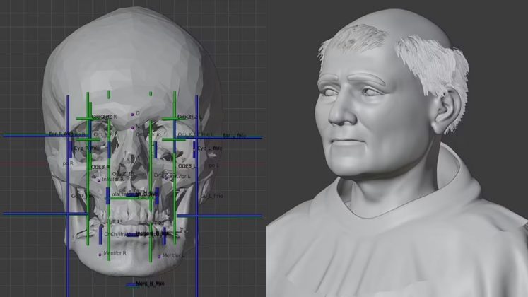 O processo começou com a digitalização do crânio de Aquino, que estava sem mandíbula e dentes (Foto: X)