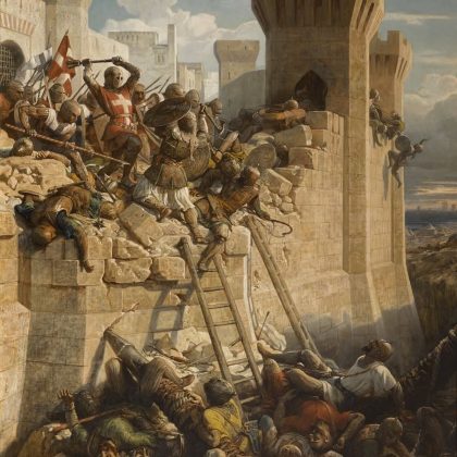 A pintura "The Siege of Acre" retrata um intenso momento de batalha. (Imagem: reprodução Instagram)