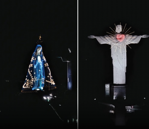 A imagem de Nossa Senhora surgiu ao lado do Cristo Redentor. (Imagem: reprodução Instagram/@filmeaparecida)