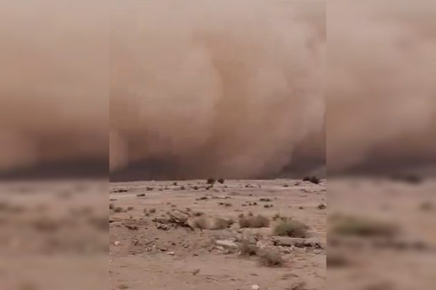 Em Al Qassim, na Arábia Saudita, as imagens que circularam nas redes sociais mostram um cenário impressionante: o céu alaranjado e completamente encoberto, como se o dia tivesse se transformado repentinamente em noite (Foto: X)