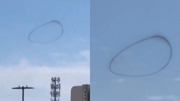 De acordo com análises preliminares, o círculo pode ter sido formado por uma nuvem de fumaça após uma explosão, com o ar quente subindo rapidamente e moldando o anel no céu (Foto: X)
