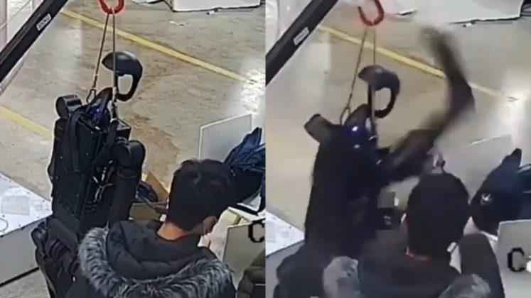 Um teste de rotina em uma fábrica chinesa acabou se transformando em um episódio de tensão após um robô humanoide apresentar comportamento inesperado e atingir membros da equipe técnica (Foto: X)